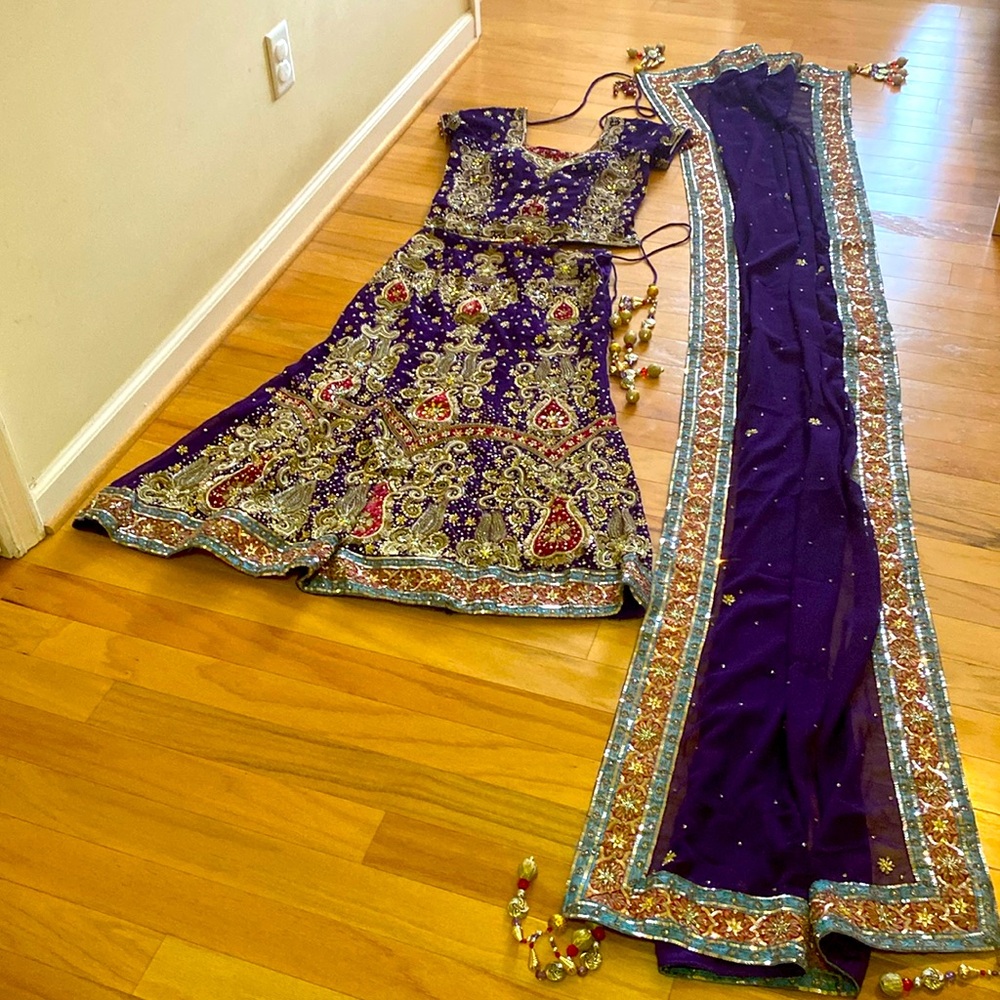 Gold & Purple Embroidered Wedding 3 Piece Set